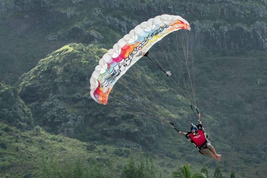 Male skydiver making a landing.